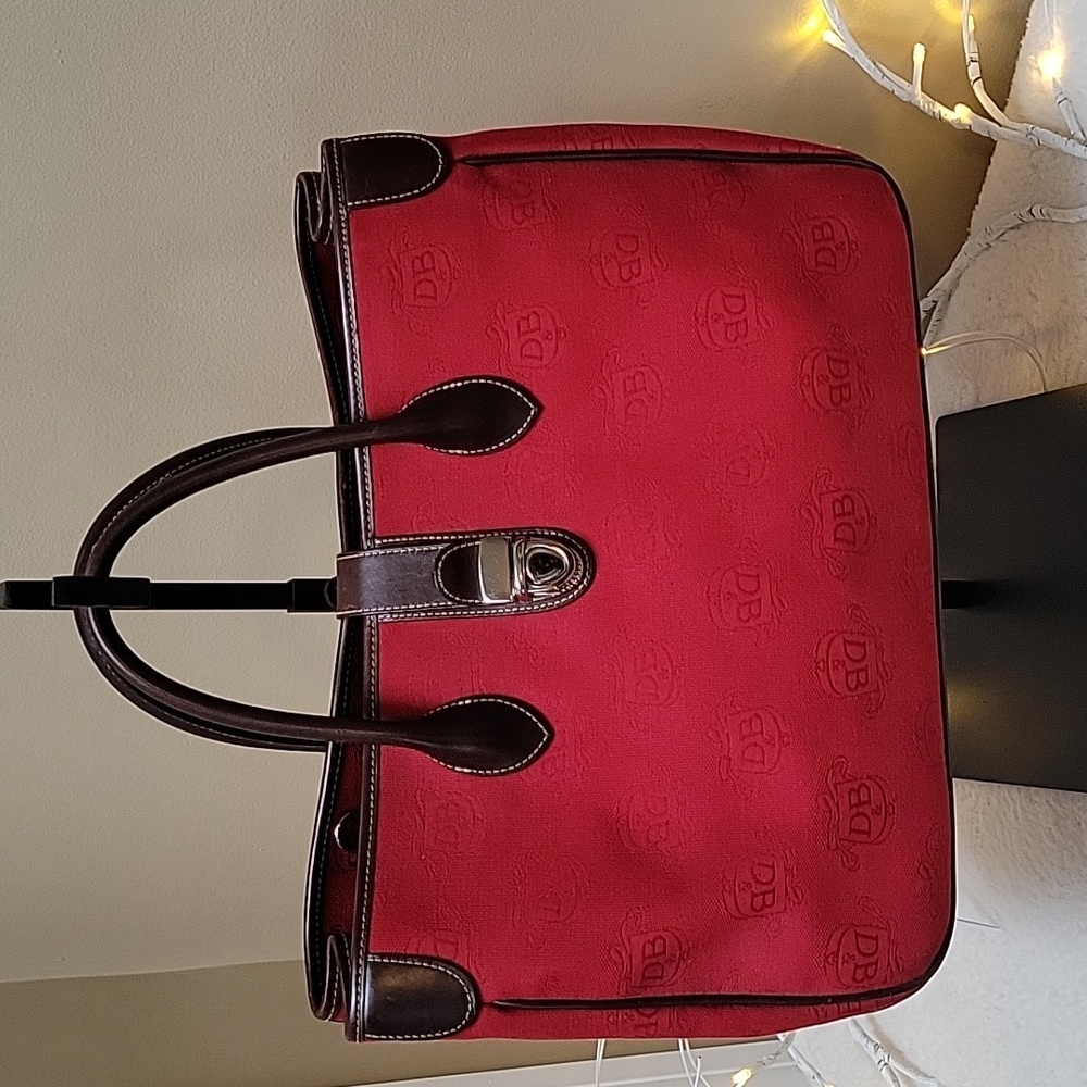 Dooney & Bourke Double Handle-Tote Satchel Donegal Crest Red-Brown Shoulder Bag